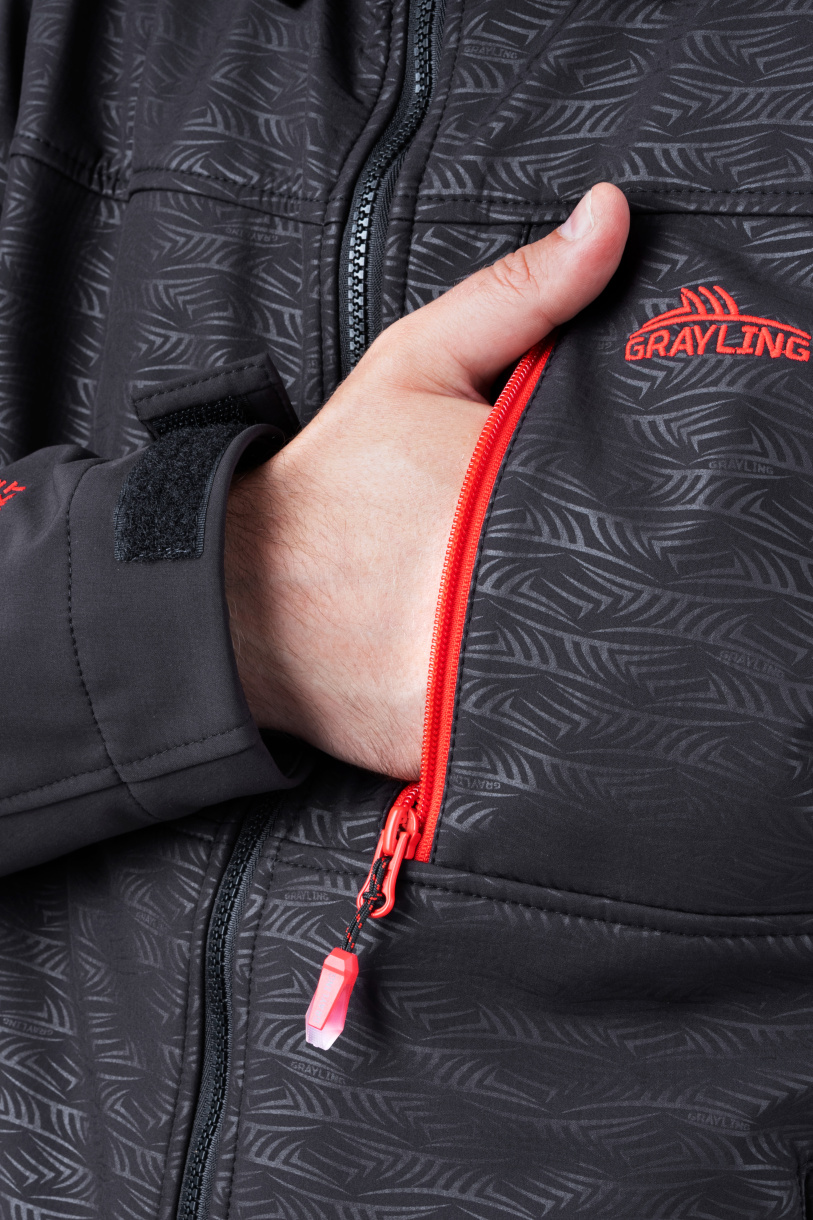 Аксай куртка для рыбалки GRAYLING, софт-шелл, чёрные волны
