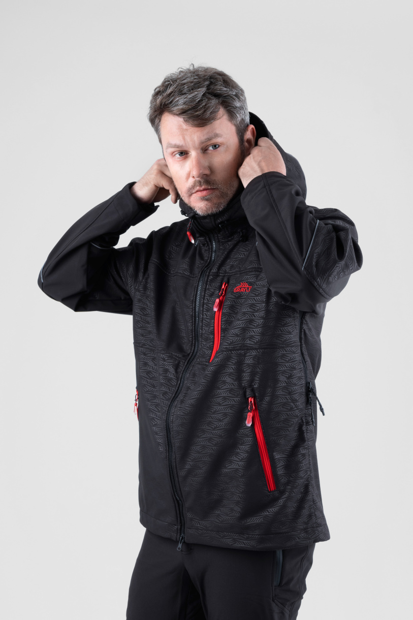 Аксай куртка для рыбалки GRAYLING, софт-шелл, чёрные волны