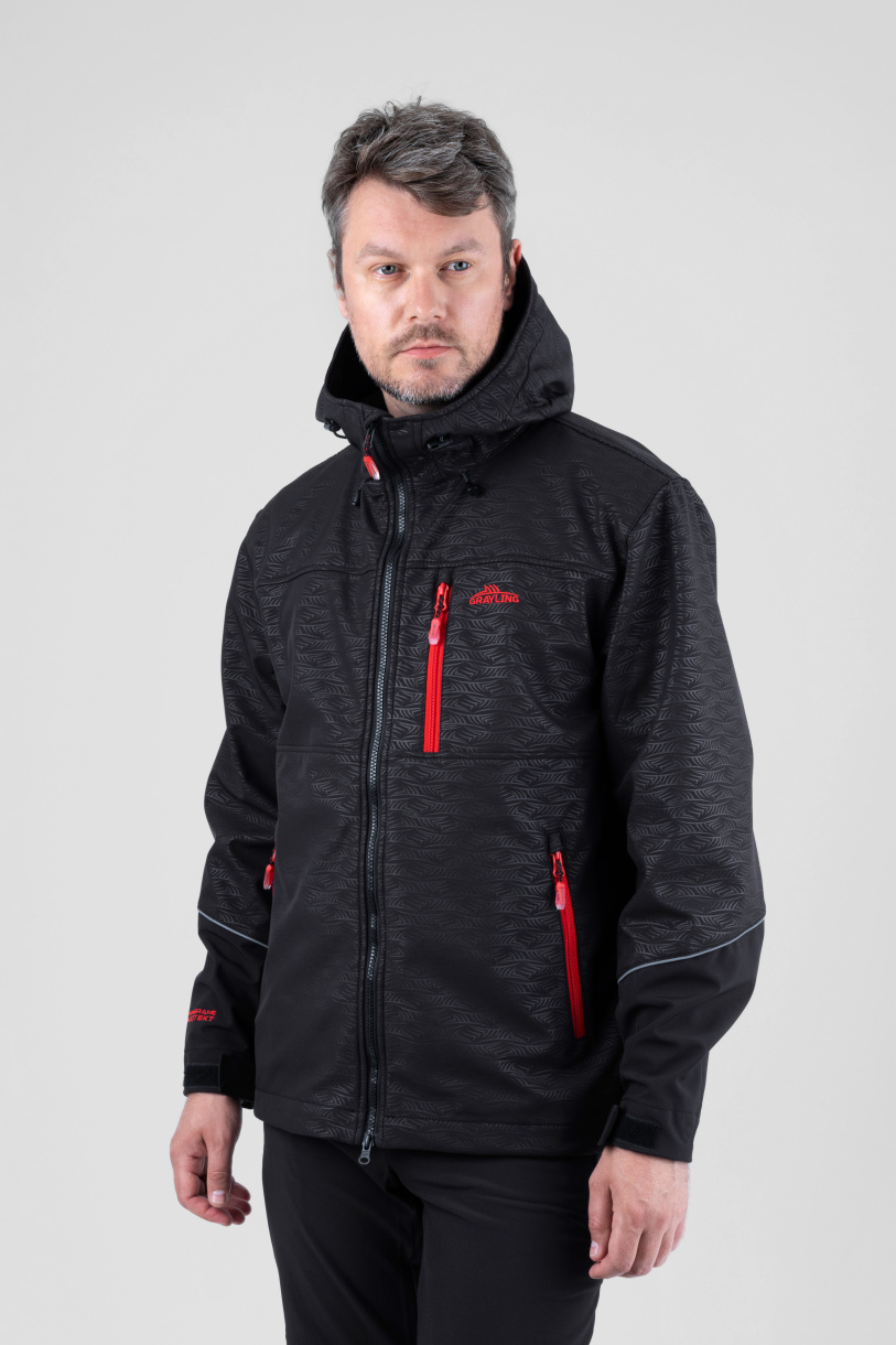 Аксай куртка для рыбалки GRAYLING, софт-шелл, чёрные волны