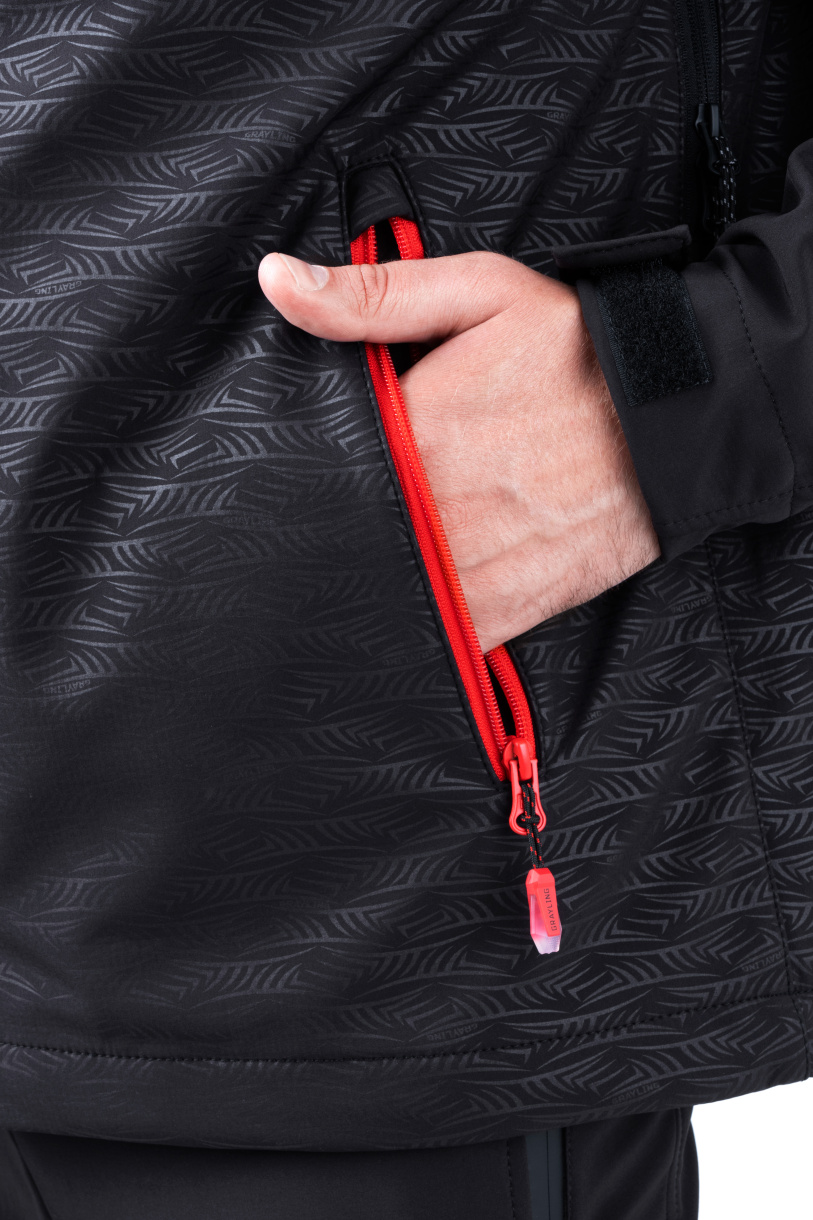 Аксай куртка для рыбалки GRAYLING, софт-шелл, чёрные волны